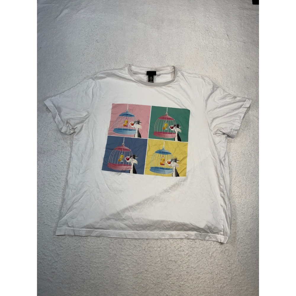 HM Looney Tunes Sylvester Tweety Bird Graphic T-Shirt Mens 3XL White Pop Art